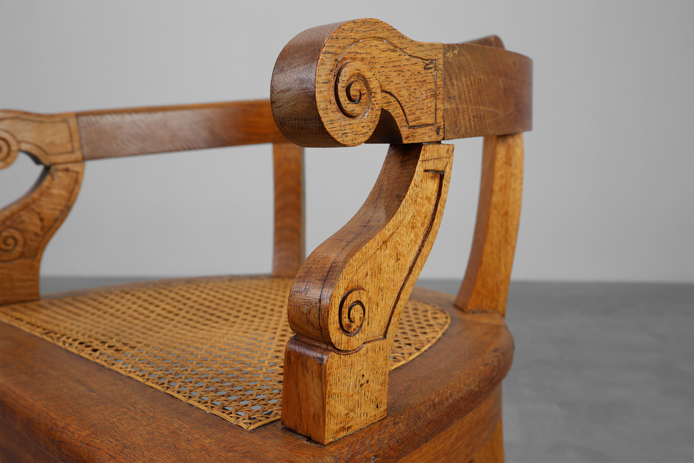 French Neoclassical Oak Chair with Wicker Seat, Late 19th Centurythumbnail